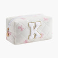 Gleyemor Personalized Initial Makeup Bag for Women, Cute Quilted Pink Floral Cotton Cosmetic Bag, Christmas Gifts for Her Mom Friend Sister Bridesmaid Teacher Women K