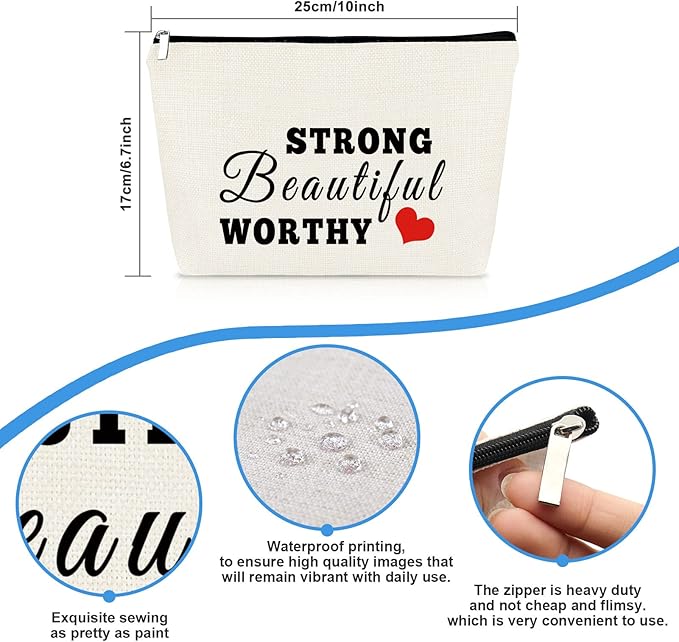 Inspirational Gift Makeup Bag for Women Graduation Birthday Gift for Daughter Sister Niece Travel Cosmetic Bag Best Friend Friendship Gift Cancer Survivor Awareness Gift Encouragement Recovery Gift