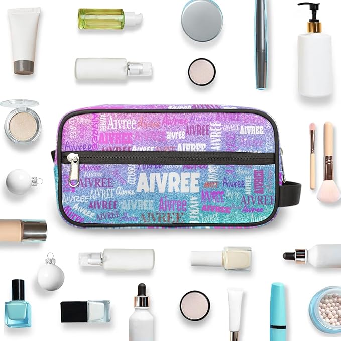 Personalized Name Toiletry Bag, Large Travel Cosmetic Bag Portable Makeup Organizer Bag for Women Bathroom Shower Essentials, Gradient Purple Blue Glittering