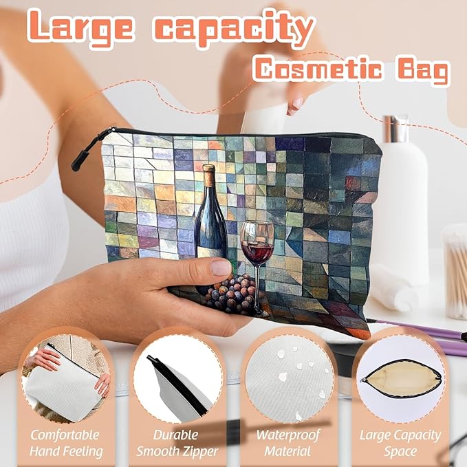 Cosmetic Bags Travel Makeup Toilet Case Waterproof Pouch for Women Girls 6.7X9.45inches - The Elegant Allure of A Wine - Themed Still - Life