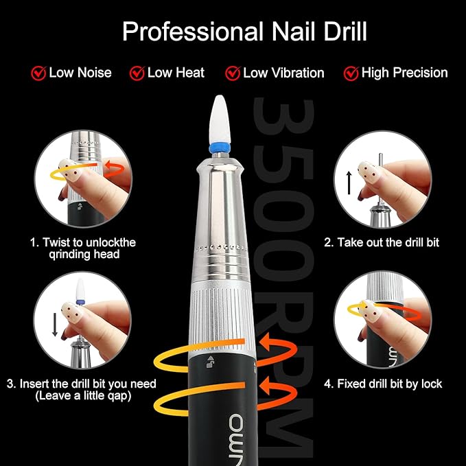 Electric Professional Nail Drill 35000RPM Cordless Portable Nail E-File Buffer Tools with Bits Perfect for Salon Manicure Pedicure Acrylic, Gel, Natural Nails(Sky Silver)