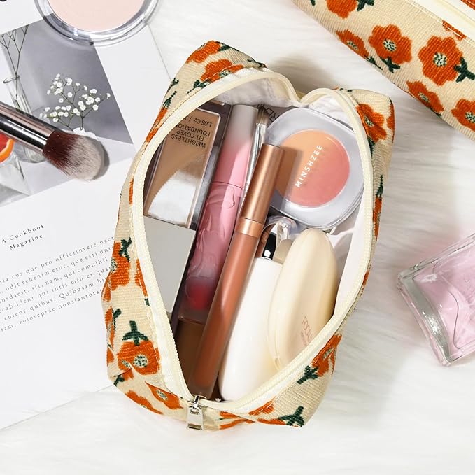 SOIDRAM Floral Cosmetic Bag, Large Capacity Makeup Pouch 1Pcs, Orange Flower