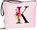 Vavabox A-Z Personalized Makeup Bag, Birthday Gifts for Women Mom, Gifts for Best Friend, Bride Bridesmaid Cosmetic bag (K, Pink)