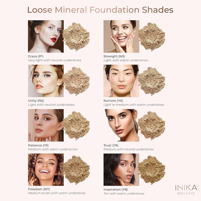 INIKA Organic Mineral Powder Foundation with SPF 25 - Vegan Makeup, Natural Looking, Buildable Coverage, Flawless Radiance & Glow, Blemish Coverage, Cruelty Free, Sustainable Packaging, Strength, 8g