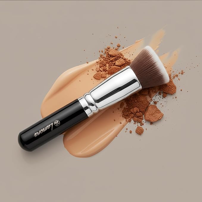 Lamora Makeup Brush Foundation Kabuki - Flat Top Face Brush for Liquid, Cream, and Powder Cosmetics - Full Coverage Blending, Buffing, Stippling, Contouring