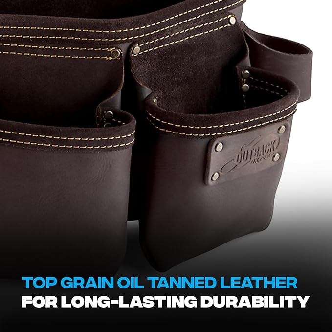 Ox Tools Pro Construction Tool Belt - 22-Pocket Leather Tool Belt Pouches - Rig Made of Oil-Tanned Leather with Double-Stitching and Steel Rivets - OX-P263604