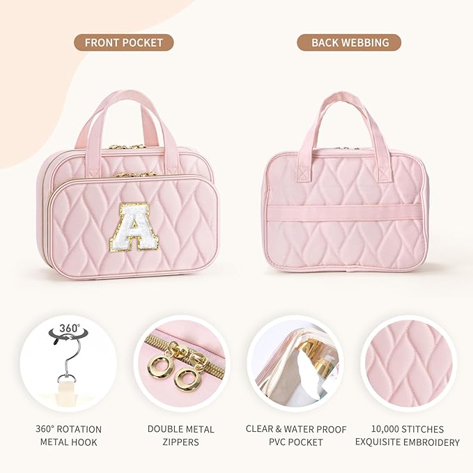 YOOLIFE Travel Toiletry Bag for Women - Hanging Toiletry Bag Makeup Bag, Portable Toiletries Cosmetic Bag, Airplane Travel Essentials Purple - S