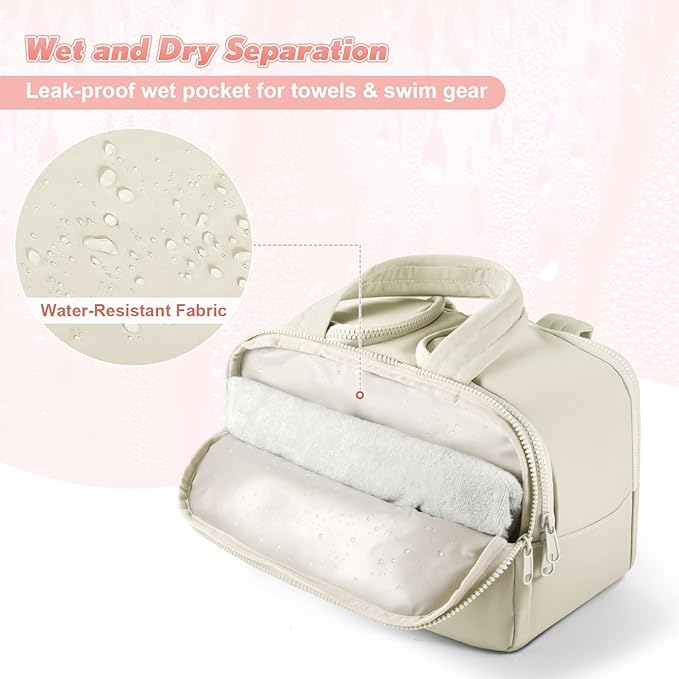 Travel Toiletry Bag:  Large Capacity, 4 Compartments, Wet/Dry Separation, Ultra-Soft Lightweight Fabric & Anti-Spill Design for Travel,Gym,Gift(11.8" L) (Off-White)