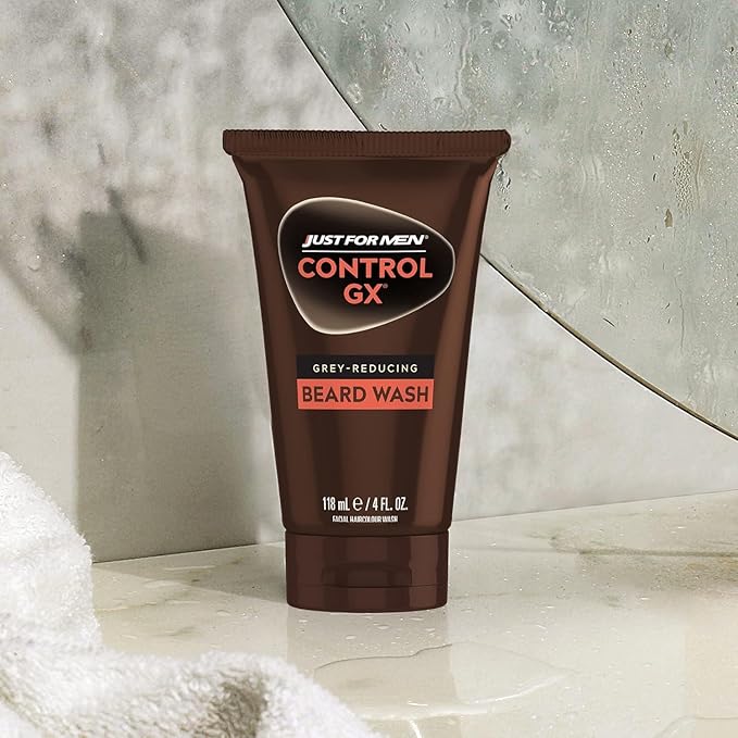 Just for Men Control GX Grey Reducing Beard Wash Shampoo with Keratin, Gradually Colors Mustache and Beard, Leaves Facial Hair Thicker Softer and Fuller, 4 Fl Oz - Pack of 1 (Packaging May Vary)