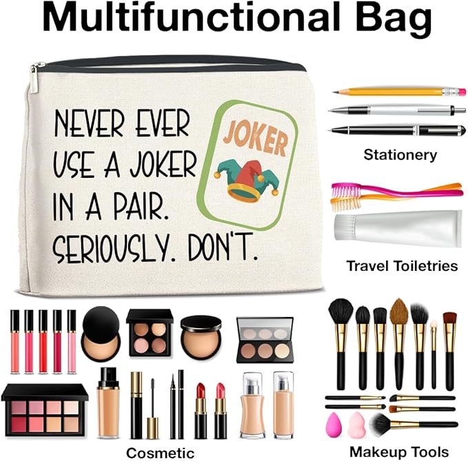 Funny Makeup Bag Mahjong Gifts for Women, Mahjong Lover Gifts Cosmetic Bag Zipper Makeup Pouch