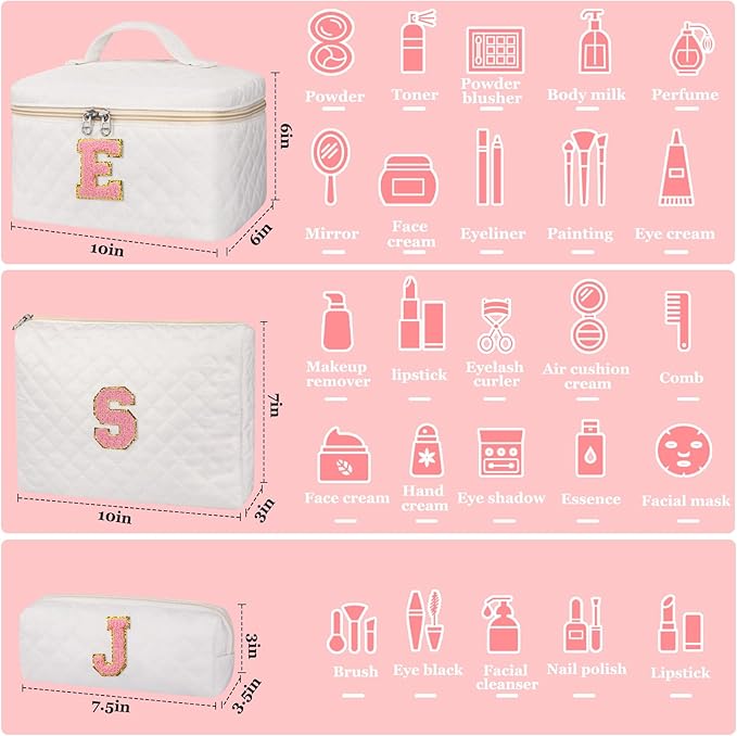 Initial Makeup Bag, Personalized Monogram Cosmetic Bag Set, Large Make up Bags | Travel Toiletry Bag | Makeup Bag for Girls Teen Girl Friend Sister Wife Girlfriend Gifts Daughter (Letter E)