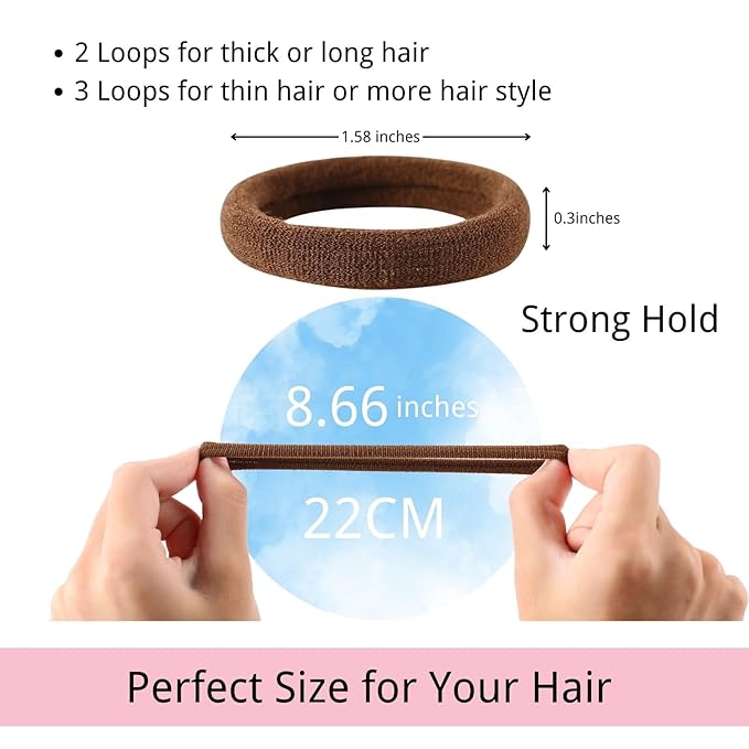 LuSeren 120 Pcs No Damage Hair Ties for Thick Hair, Large Soft Seamless Nylon Hair Elastics for Women, Ponytail Holders, Hair Accessories – brown