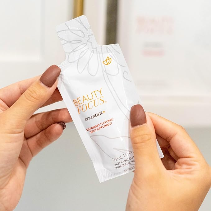 Beauty Focus Collagen Plus | Strawberry Flavor | Bioactive Collagen Peptides | Supports Skin Hydration & Elasticity | Convenient 30mL Pouches for Daily Use