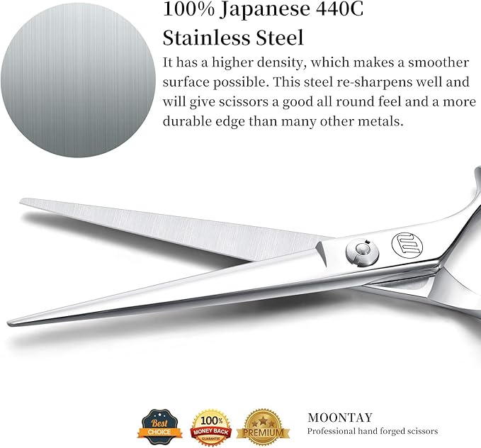 Moontay 6.0" Hair Cutting Shears with Large Finger Holes, Professional Barber Stylist Scissors, Salon Hair Cutting Scissors, 440C Japanese Stainless Steel, Silver