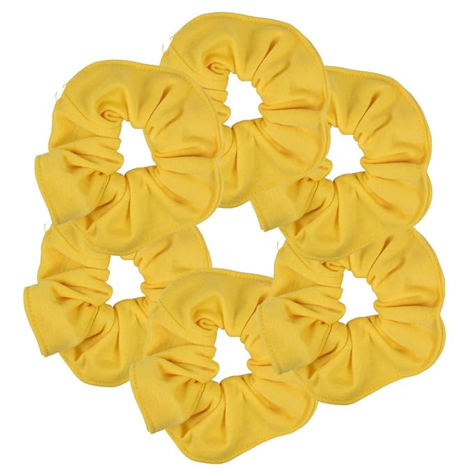 6 Pack Large Solid Scrunchies Hair Elastics-Yellow