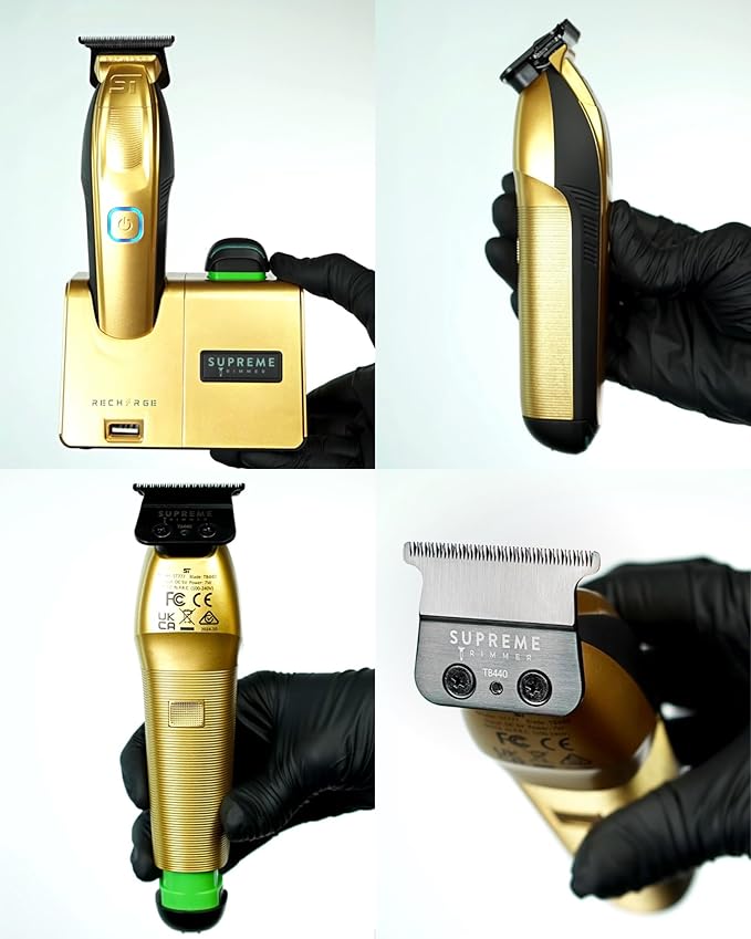 Supreme Trimmer Recharge ST777 – Professional Barber Trimmer with 2 Removable Batteries | 8000 RPM Motor, Zero Gap DLC Blades, Smart Charging Dock, USB-C Fast Charge