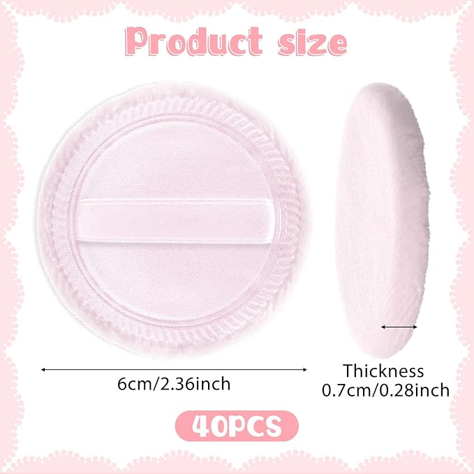 Makeup Pads for Pressed Powder 40 Pcs Cotton Powder Puffs Washable 2.36 Inch Round MakeupPowder Puff Pads with Ribbon White Round Cosmetic Face-Powder Make up Puffs Beauty Makeup Tools for Women