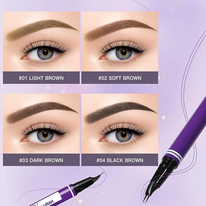 UCANBE Curved Eyebrow Pencils for Women with Spoolie Brush,Dual-Ended Eyebrow Pen with 2-Fork-Tip&Precise Brush-Tip,Microblading Brow Pen for Hair-Like Brows,Waterfool, Long Lasting,Black Brown