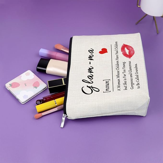 Sazuwu Grandma Gifts: Makeup Bag for Mother's Day, Retirement, Birthday & Christmas - Glamma Travel Pouch