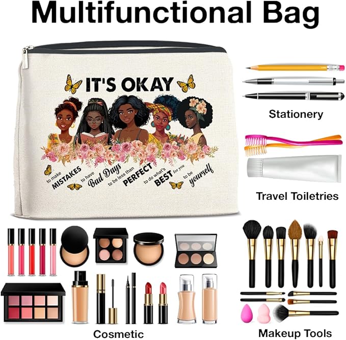 Inspirational Black Women Gifts Makeup Bag, Motivational Gifts for Black Women Girl African American, Zipper Makeup Pouch