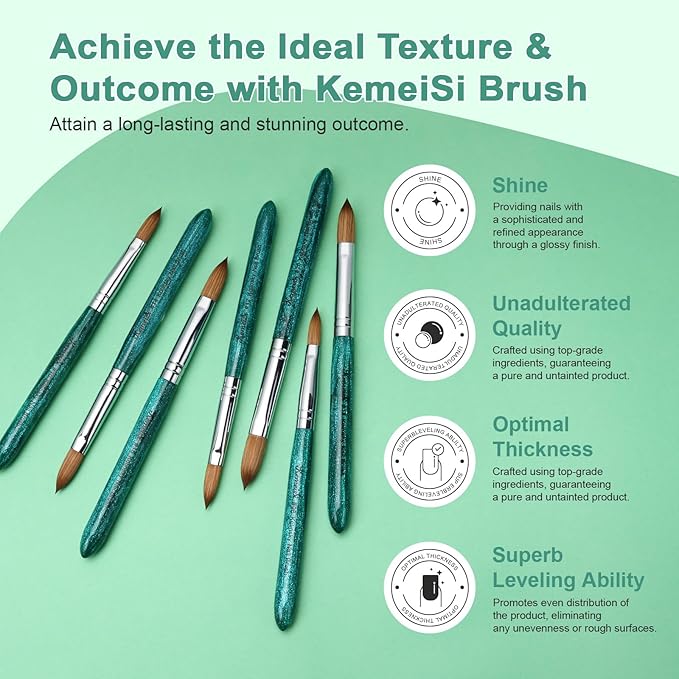 Acrylic Nail Brush Size #14, 100% Pure Kolinsky Nail Art Brushes for Acrylic Application, Sturdy Starry Handle Oval Shaped Nail Design Tools for Professional Manicure DIY, Green