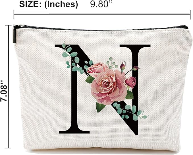 Initial A-Z Personalized Letter Makeup Bag, Monogrammed Bridesmaid Gifts/Presents Cosmetic Bag, Portable Stationery Storage Organizer Pouch, Friendship Love Travel Makeup Bags