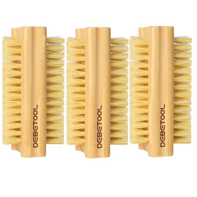 Bamboo Nail Brush- 3PCS Wooden Firm Nail Brush for Cleaning Fingernails,Two-Side Nail Scrubber Brush for Cleaning Under Nails