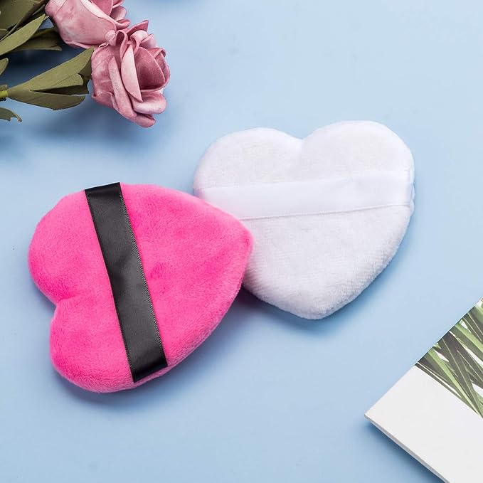 OIIKI 4PCS Makeup Puffs, Cotton Powder Puff, Makeup Tool Sponges Blender Cleanser, in Love Shape with Strap, for Cosmetic (Gray+White+Rose+Black)