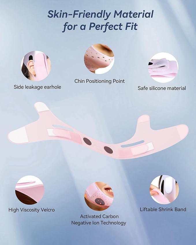 V-Line Sculpting Face Mask – Silicone Chin Strap for Jawline Tightening & Double Chin Reduction (23-27 Inches) (Sakura Pink)