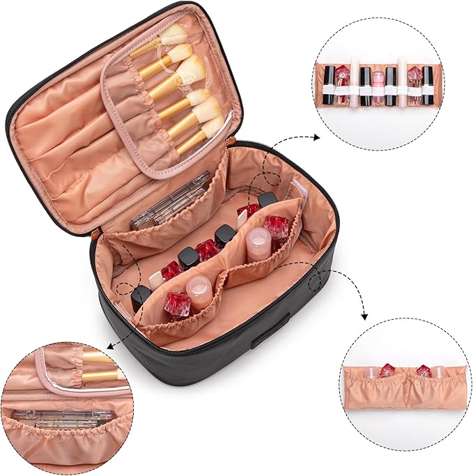 Montana West X Wrangler Travel Makeup Bag 2pcs Set Large Cosmetic Bag with Makeup Brush Holder Portable Make Up Organizer Cute Toiletry Bag with Divider and Handle for Women Black