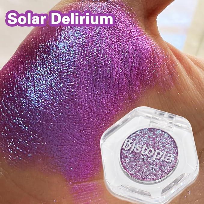 Chameleon Eyeshadow Collection, 14 Shades, Glitter Pressed Powder, Iridescent Shimmer Colors. (Solar Delirium)