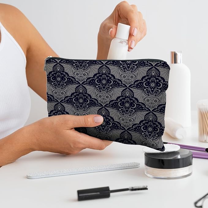 Gothic Makeup Bag - Halloween Bat Spider Witchy Gifts for Women - Goth Witch Stuff