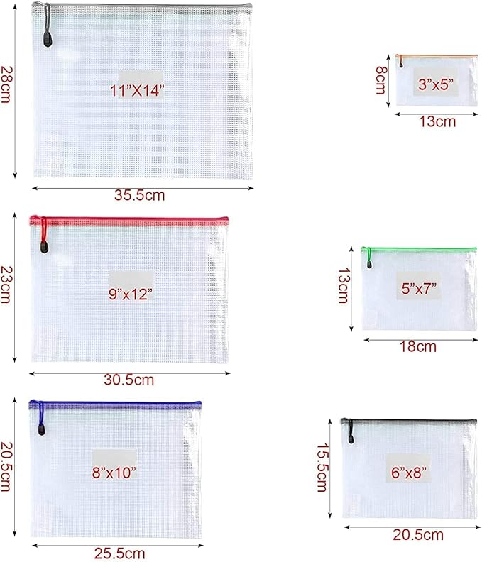 Oaimyy-16 PCS-6" x 8" Inch -Mesh Zipper Pouch, Plastic Zip File Folders Puzzle Bags for Organizing,Office Supplies,Travel,Home Storage-Multicolor