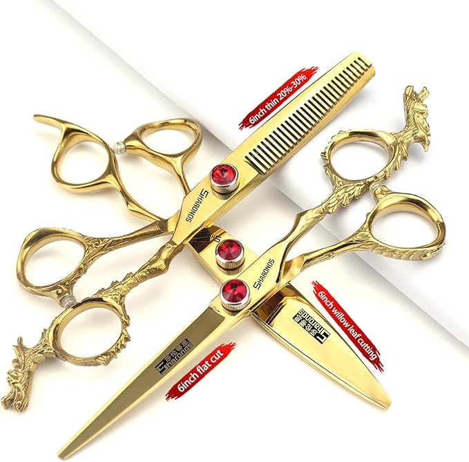 Sharonds 6/7 inch Professional Hair Cutting Scissors Set Hair Cutting Scissors Thinning Teeth Shears Set,Sliver Scissors,Barber,Salon,Hairdressing Scissors Kit,Japanese 440C Scissors (6-inch 3pc-B)