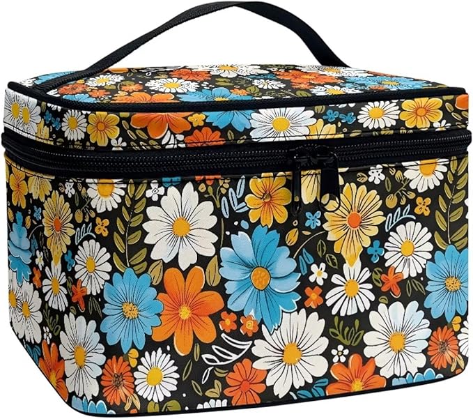 JoyLamoria Floral Blossoms Makeup Case Portable Cosmetic Bag Toiletry Containers for Women