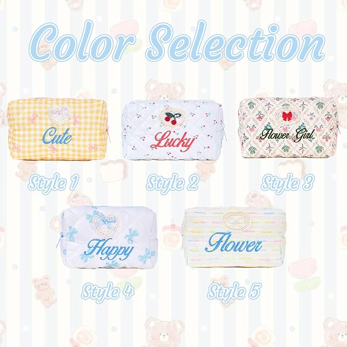 Van Fan & Shi Personalized Square Makeup Bag for Women, Customized Monogrammed Quilted Make Up Bags for Christmas (Personalized Square Makeup Bag)