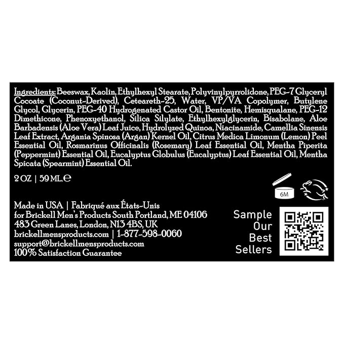 Brickell Men's Products Hair Styling Clay Pomade For Men, Natural & Organic with Strong Hold & Matte Finish, Product for Modern Hairstyles, 2 Ounces, Scented