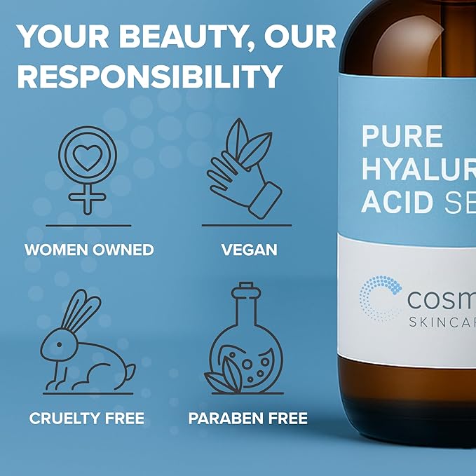 Cosmedica Hyaluronic Acid Serum for Skin – 4 Fl. Oz Hydrating Facial Moisturizer with Anti-Aging Skin Care Properties. Beauty and Skin Care