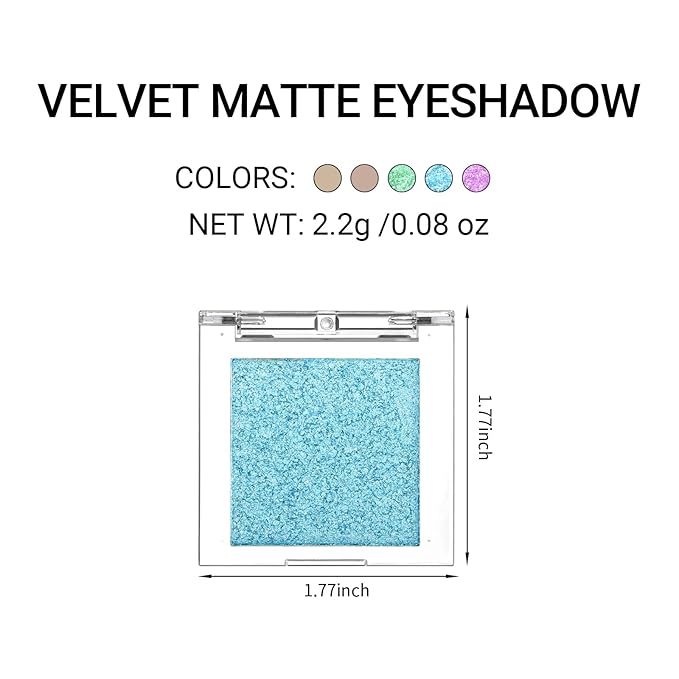 Erinde Glitter Shimmer Sparkle Eyeshadow Palette, Blue Glitter Sparkle Eye Shadow Makeup, Single Monochrome Long-Lasting Eye Makeup, Smooth Formula, Vegan & Cruelty-Free, C07 Blue Silver Sparkle