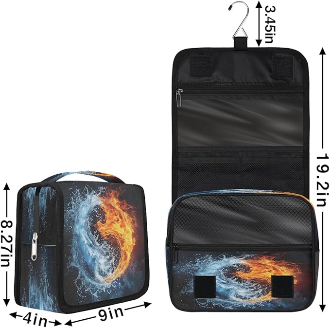 Travel Toiletry Bag for Women & Men Space Water Fire Hanging Cosmetic Organizer Portable Waterproof Makeup Case Make Up Bag with Compartments Travel Essentials for Bathroom Shower