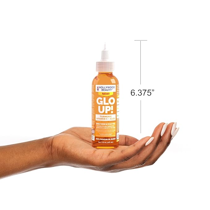 Hollywood Beauty Glo Up! Daily Skin & Scalp Oil to Brighten and Smooth with Turmeric, Vitamin C, and Aloe, 4 fl oz