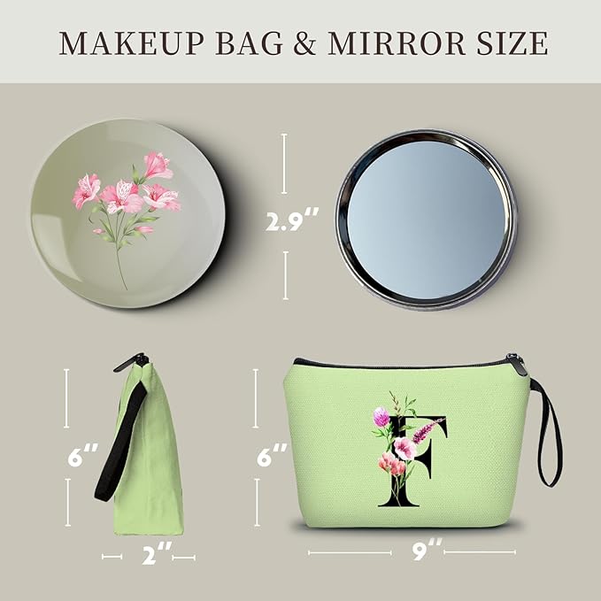 Birthday Thank You Appreciation Monogrammed Gifts for Mom Aunt Teacher Sister Friend Coworkers Bride Bridesmaid Makeup Cosmetic Bag with Mirror Mothers Day Christmas Graduation F