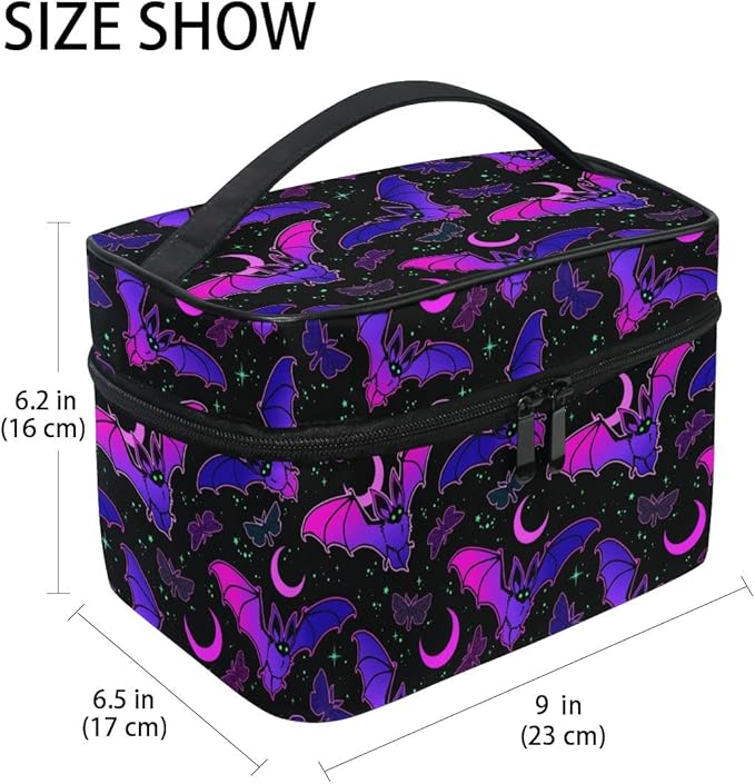 Goth Makeup Bag, Purple Bat Gothic Butterfly Makeup Organizer Bags Toiletry Bag Box Travel Cosmetic Bag Make Up Train Case for Women Teen Girl Ladies