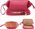 Abiudeng Large Capacity Makeup Bag Ladies Cosmetic Bag Travel Bag with Compartments Portable PU Leather Travel Makeup Bag with Handle