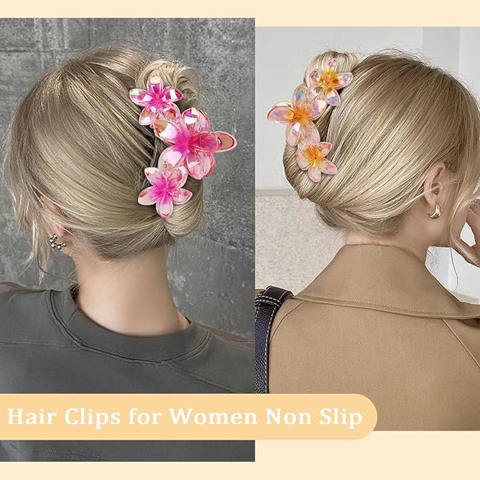 Hawaiian Flower Hair Clips Large Matte Hair Claw for Women Non-Slip Strong Hold Clips for Thick Hair, Hair Accessories for Women and Girls