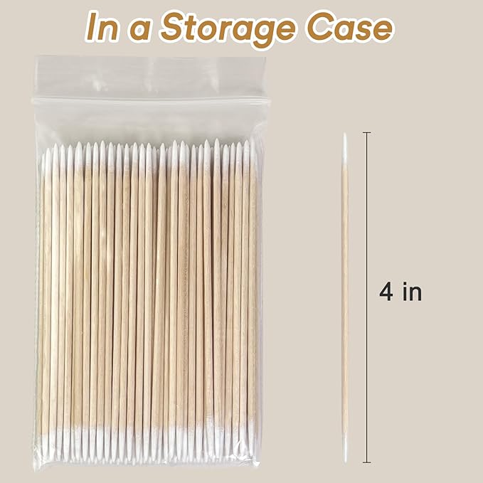 600 Pcs Pointed Cotton Swabs – 4-Inch Double-Sided Microblading Cotton Swab with Wooden Sticks for Makeup Application, Nail Care, and Tight Space – Soft, Lint-Free, Disposable Tattoo and Craft Tools