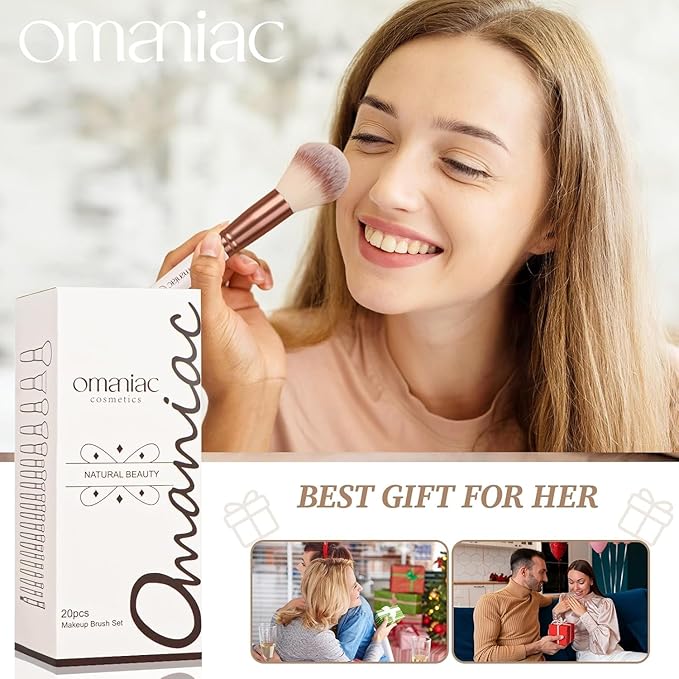OMANIAC Makeup Brush Set, 20Pcs Professional Makeup Brushes for Foundation, Powder, Eyeshadow, Concealer Cream, Blush Buffe etc, with White Makeup Brushes Kit Case