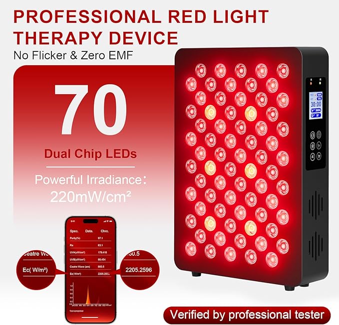 Red Light Therapy Panel for Face and Body - 600nm/660nm/810nm/850nm/940nm (70 LEDs 350W) Near Infrared Redlight Device with Timer, RC, Dual Chip for Improve Sleep, Skin Health, Pain Relief (Black)