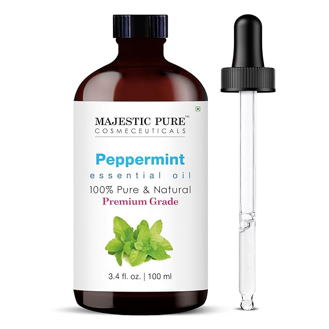 Majestic Pure Peppermint Essential Oil with Glass Dropper - 3.4 Fl Oz - 100% Pure and Natural Peppermint Oil - Premium Grade Essential Oils for Diffuser, Aromatherapy, Soap and Candle Making
