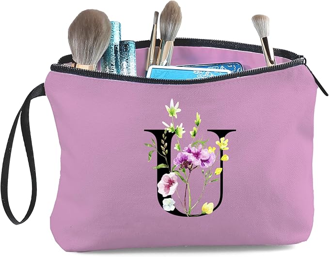 Birthday Thank You Appreciation Monogrammed Gifts for Mom Aunt Teacher Sister Friend Coworkers Bride Bridesmaid Makeup Cosmetic Bag with Mirror Mothers Day Christmas Graduation U